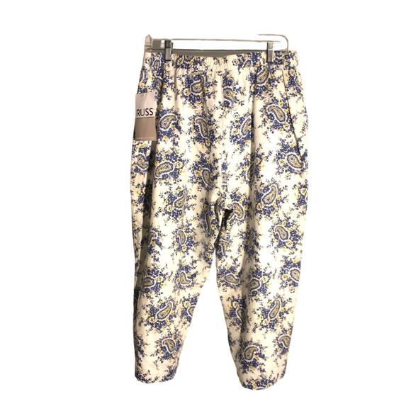 Russ by Liz Claiborne Blue Paisley Print Linen Blend Crop Pants sz 14 NWT - Picture 2 of 4